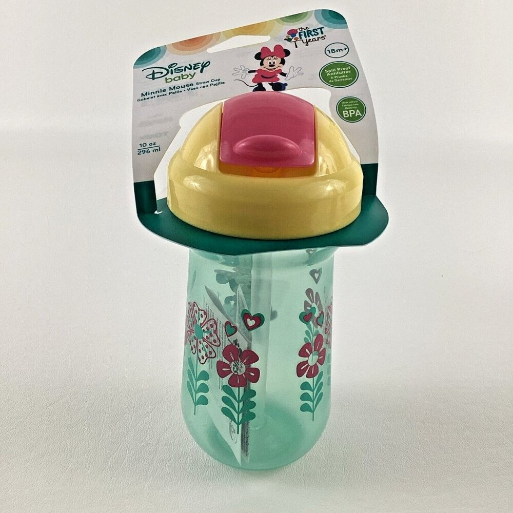 Disney Baby Minnie Mouse Straw Cup The First Years Spill Proof Sippy Toddler New